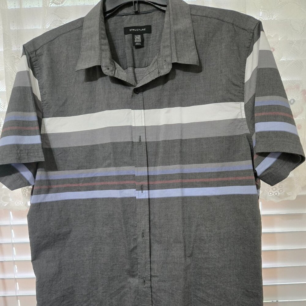 Structure Mens FITTED Short Sleeve Button Down with Pocket. Sz. Ex Lg